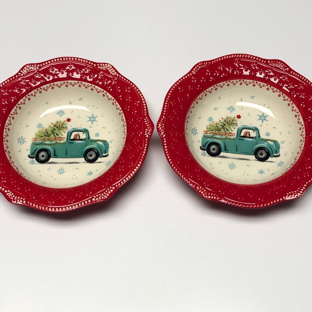 Pioneer Woman Holiday Christmas Truck Charlie Soup Salad Bowl 2Pc Set Red New